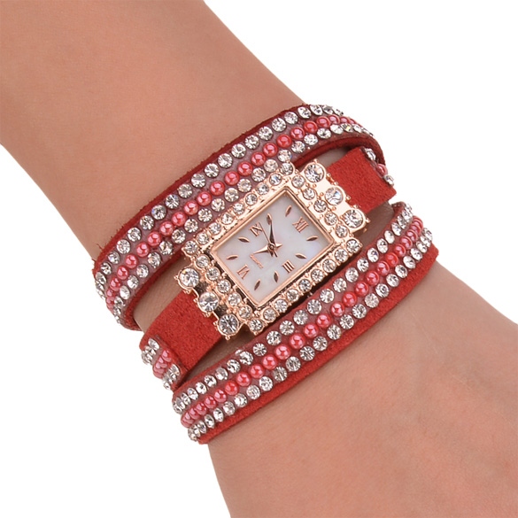 Fashion Women's Sequin Button Circle Chain Dial Bracelet Wrist Watch