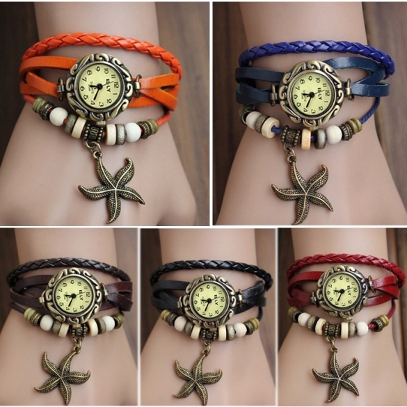 Stylish Quartz Weave Wrap Synthetic Leather Bracelet Women's Wrist Watch