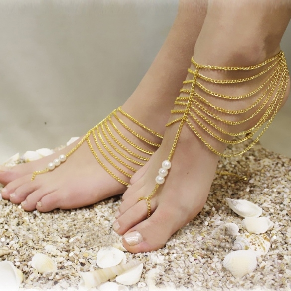 Fashion Women Metal Beads Link Chain Casual Beach Party Bride Anklets