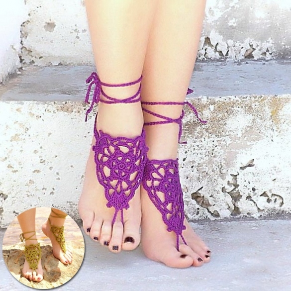 New Fashion Women's Crochet Barefoot Sandals Beach Knit Anklet 1 Pair