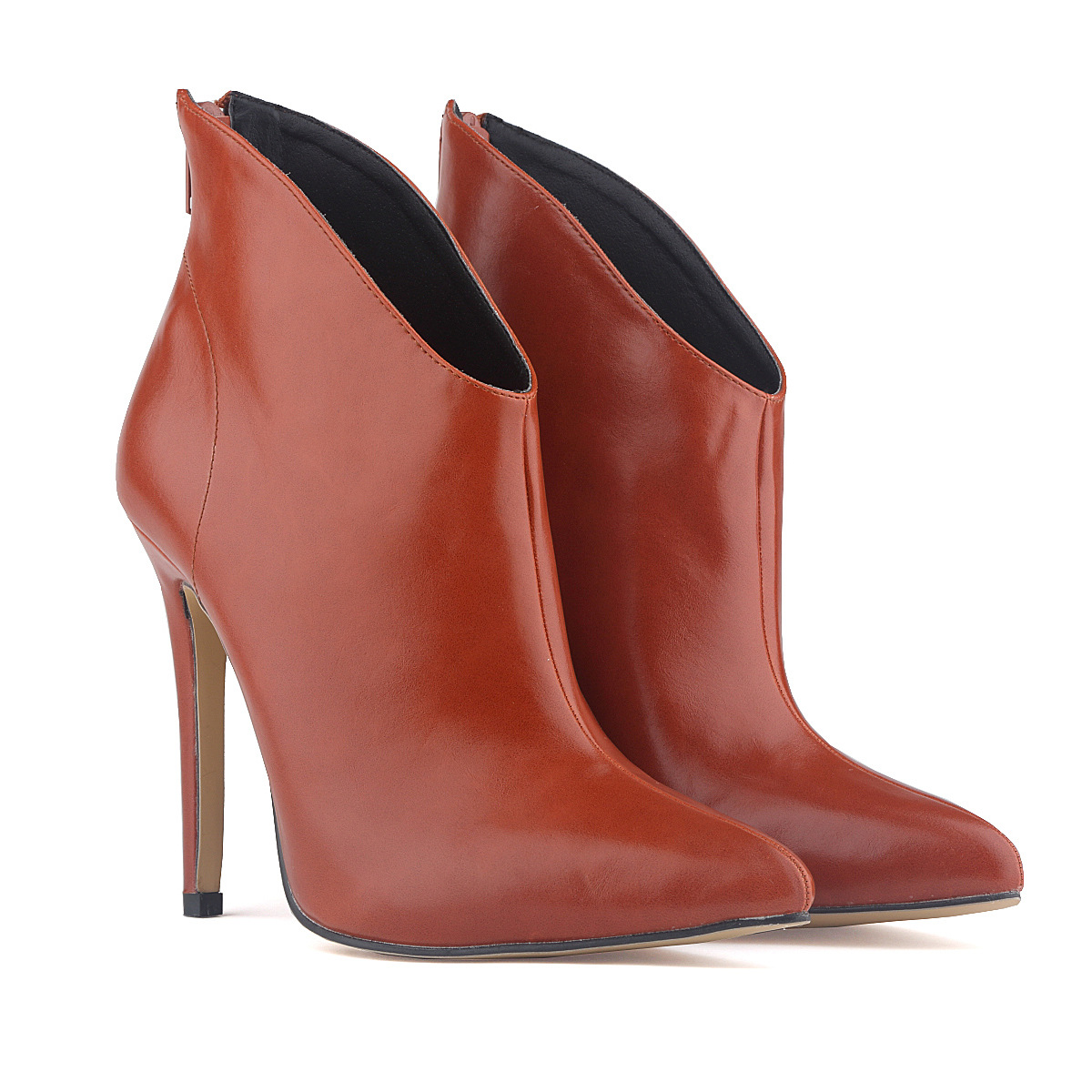 Faux Leather Pointed-toe High Heel Ankle Boots Featuring Zipper Back