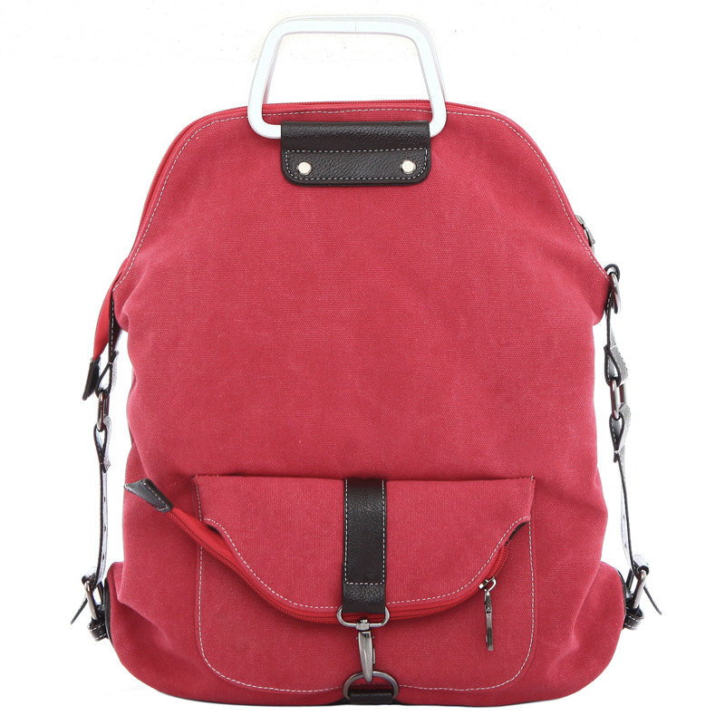 Foldable Pure Color Leather Hardware Canvas Backpack