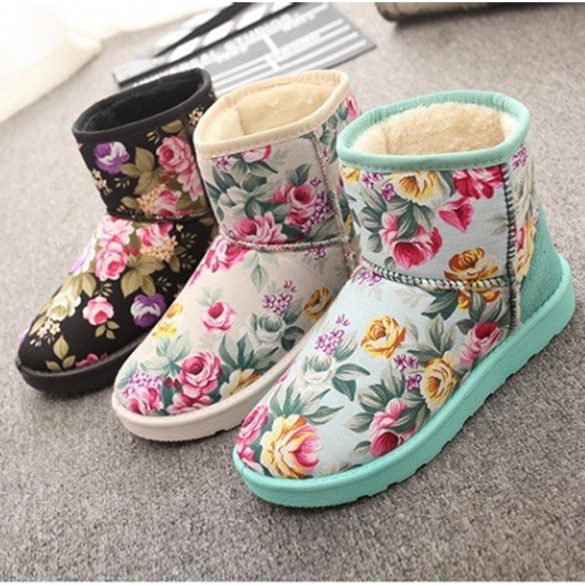 Floral Print Flat Short Ugg Boots on Luulla