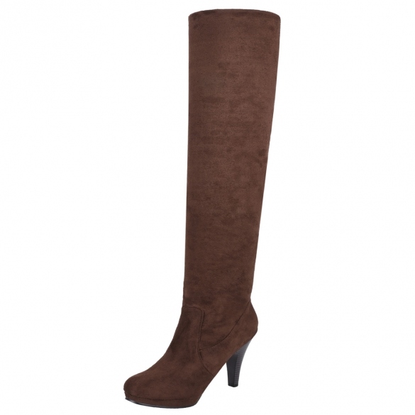 Faux Suede Rounded-toe Over-the-knee High Heel Boots