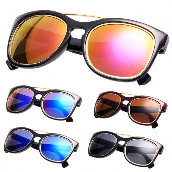 Fashion Women Ladies Vintage Style Plastic Frame Round Reflective Lens Outdoor Casual Sunglasses
