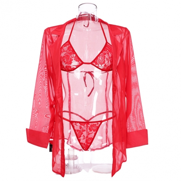 Sexy Women Underwear T-pants Sleepwear Nightwear Transparent Sexy Top +  Lingerie + G-string on Luulla