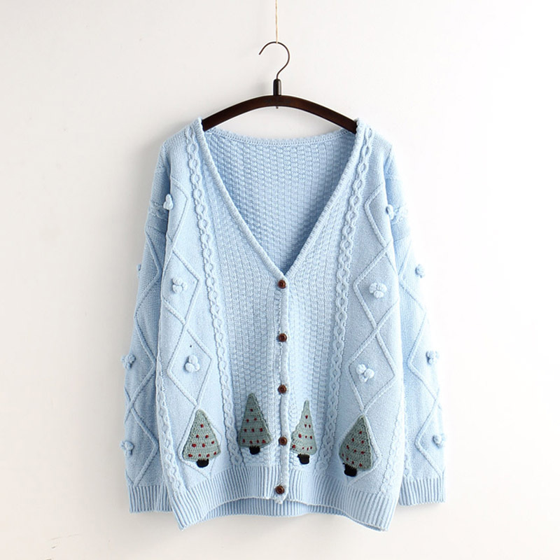 V-neck Single Button Loose Embroidery Short Cardigan