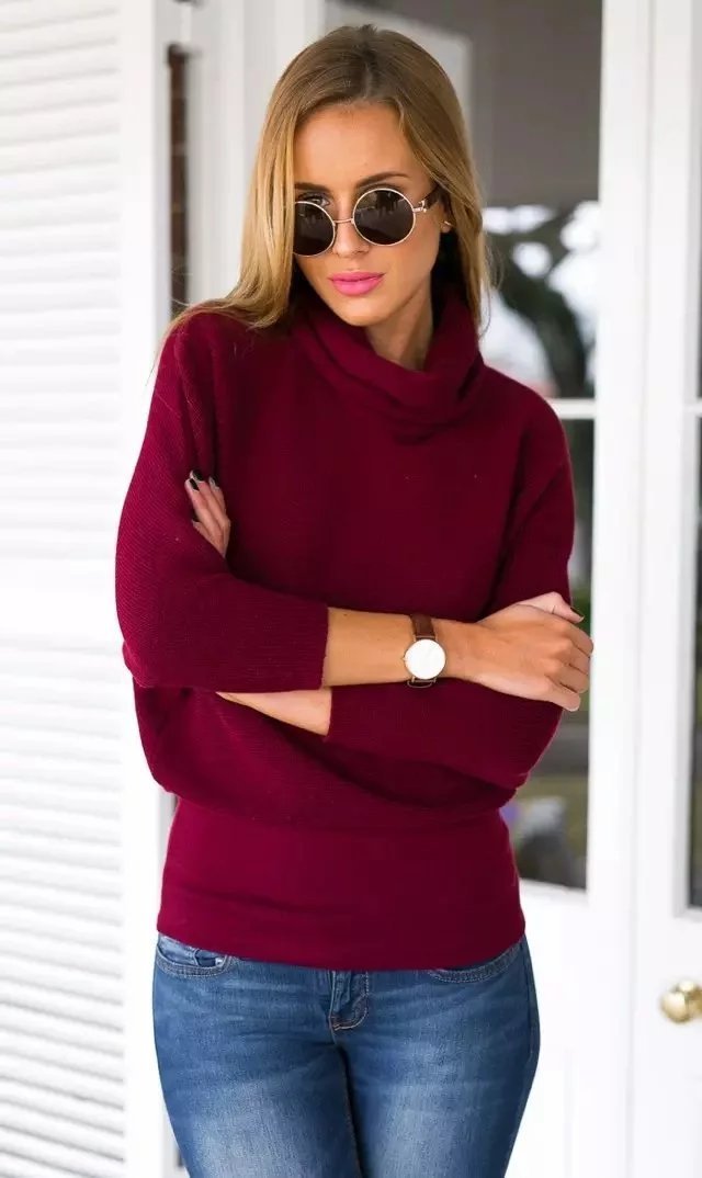 High-neck Solid Loose European Pullover Long Sweater