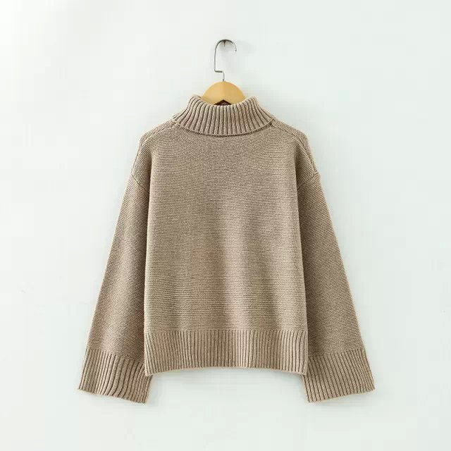 High-neck Batwing Cuff Pullover Loose Short Sweater