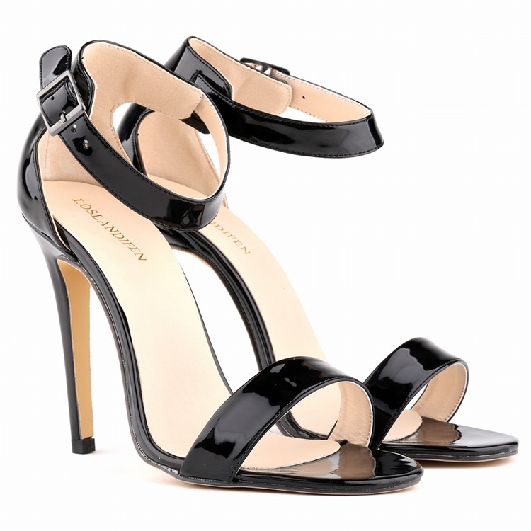 Glossy Open-toe Buckle Ankle-strap Stiletto Heels