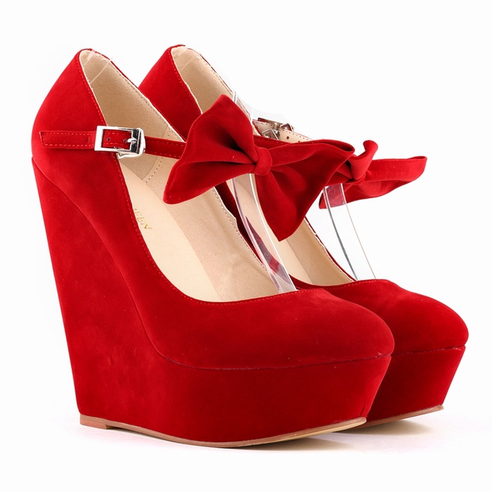 Red high heel wedges discount