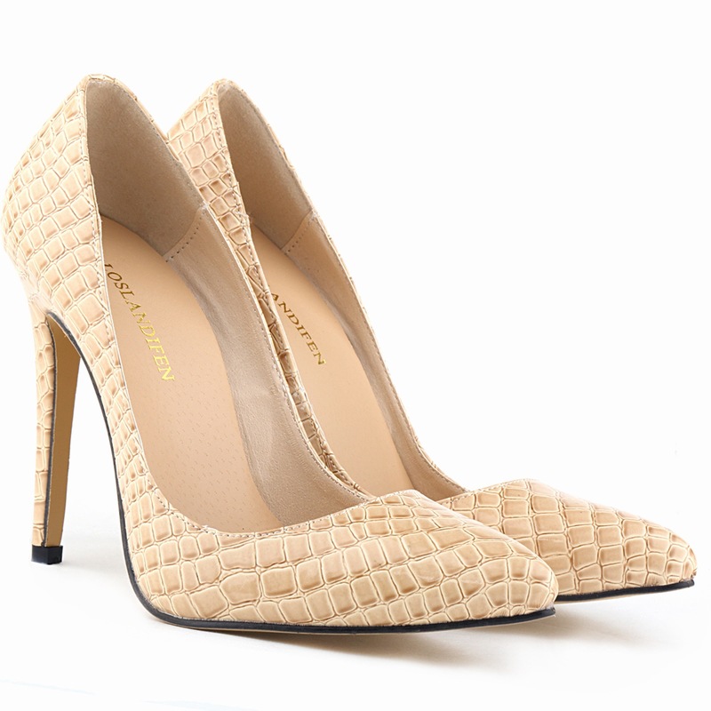 Crocodile Print Pointed Shallow High Heel Shoes on Luulla
