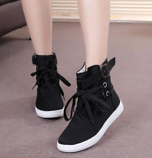 High Tops Belt Buckle Lace Up Canvas Sneakers on Luulla