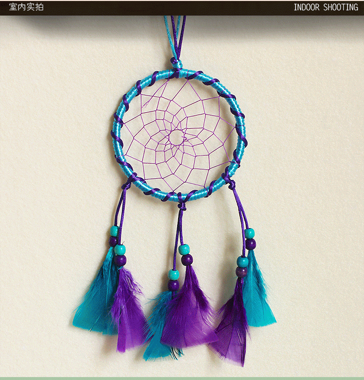Handmade Dream Catcher With Beaded And Feather , Car Accessory - Blue & Purple