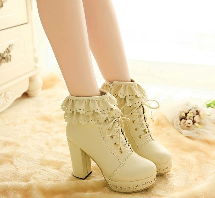 Fashion Lace Side Zipper Knight Ankle Boots