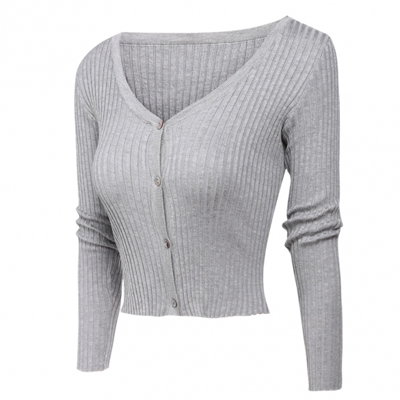 Women's V-neck Long Sleeve Solid Slim Fit Button-up Cardigan Sweater