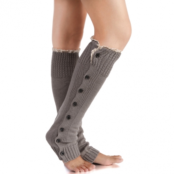 Women Button Opening Knitting Leg Warmers, Winter Calf Socks Boot Sock