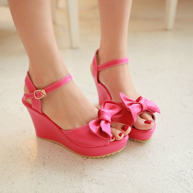 Bowknot Sweet Candy Color Peep-toe Wedge Sandals