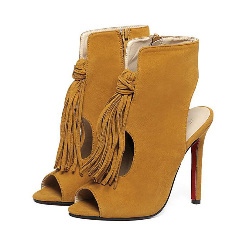 Peep-toe High Heel Cut Out Sandals With Knotted Tassel