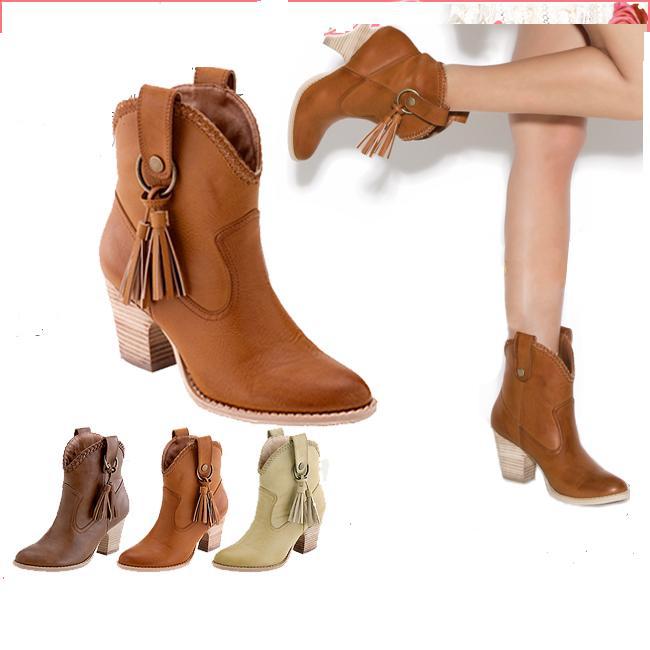 Classic Tassel Chunky Heel Short Boots