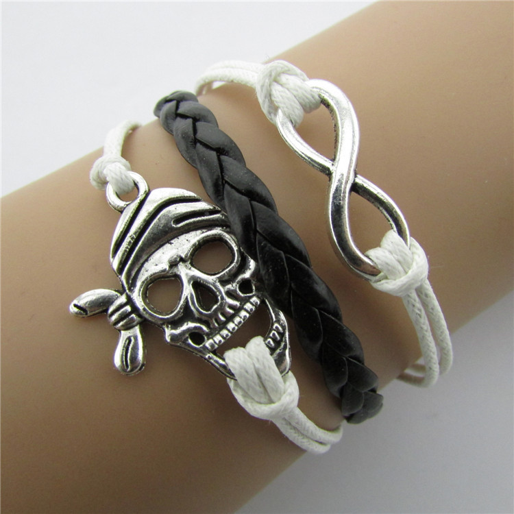 Joker Skulls Number 8 Multi-layer Leather Cord Bracelet