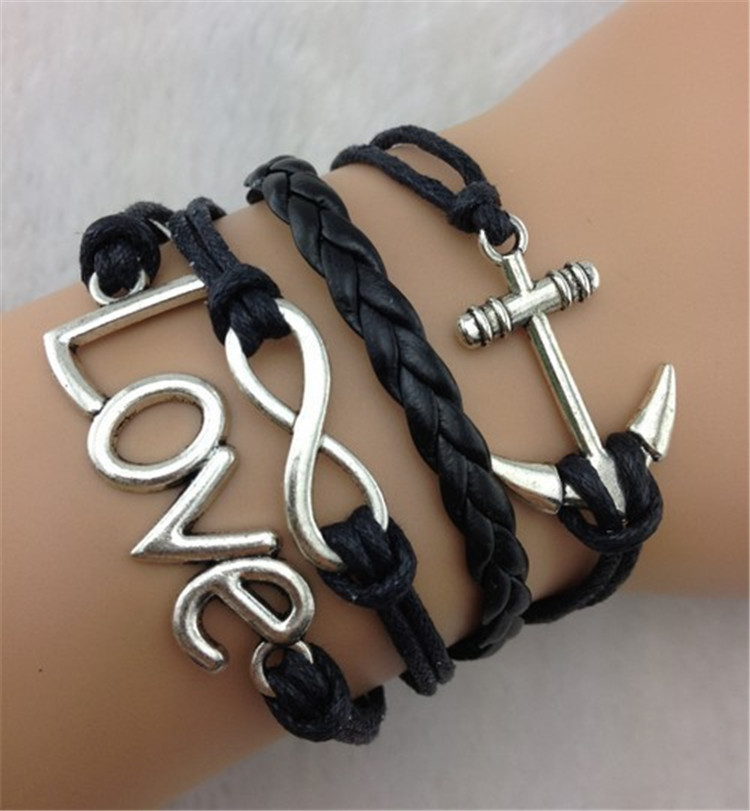 Black Retro Style Multielement Hand-woven Bracelet