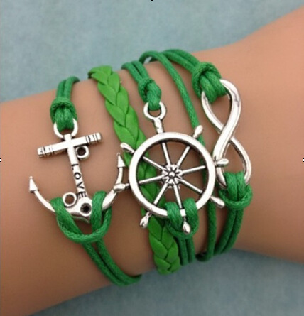Anchor Rudder Green Rope Woven Bracelet