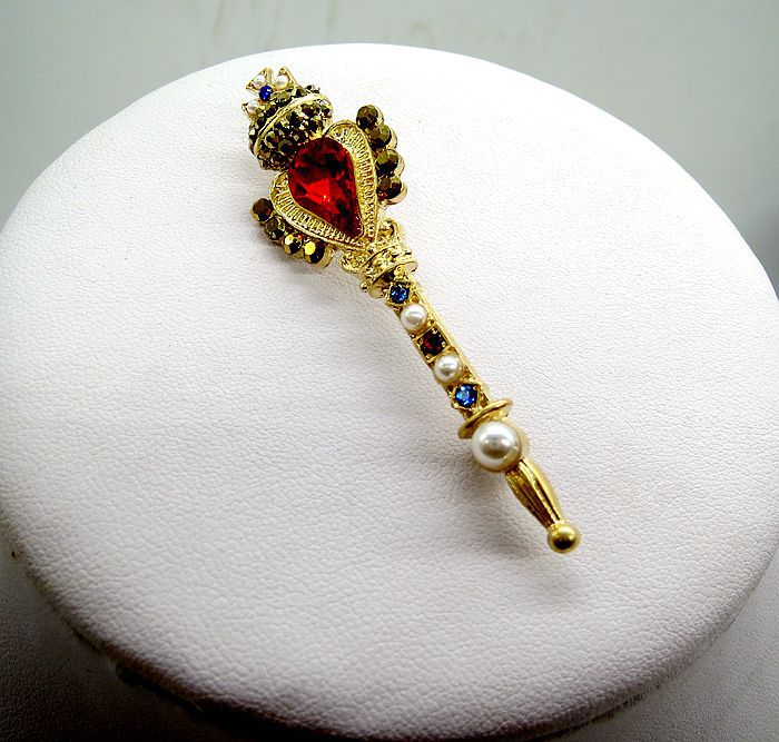 Baroque Red Crown Wand Brooch