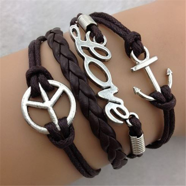 Direction Of Love Anchor Fashion Leather Cord Bracelet