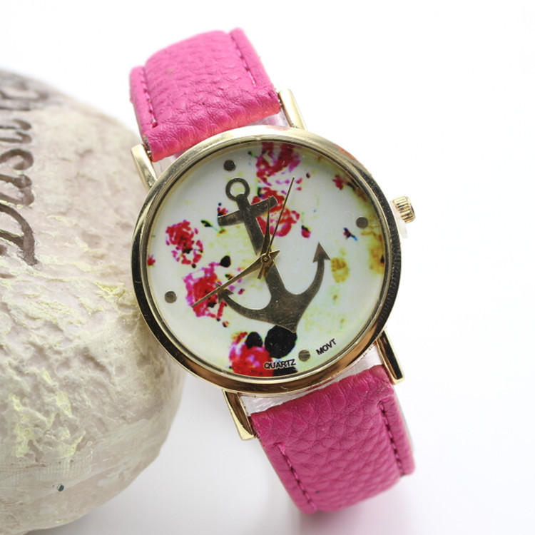Petal Anchor Leather Watch