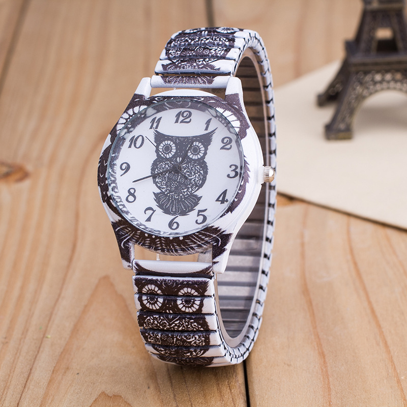 Owl Print White Alloy Watch