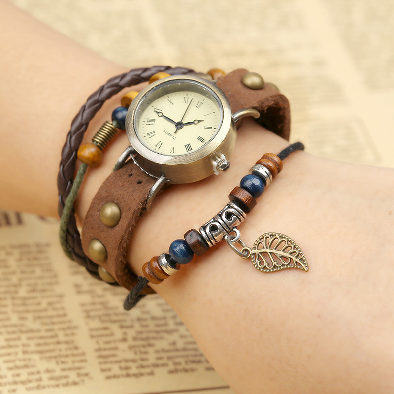 Hollow Out Leaf Rivet Strap Watch on Luulla