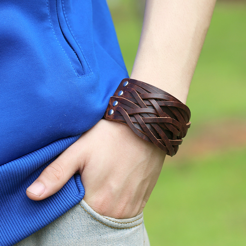 Personality Wide Strap Woven Leather Bracelet