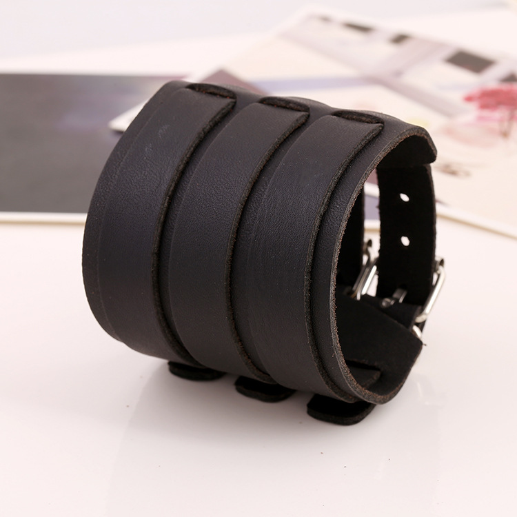 Personality Belt Buckle Wide Leather Bracelet on Luulla