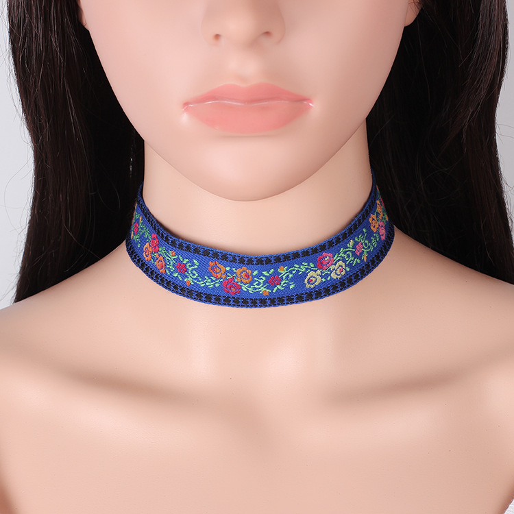Vintage Folk Style Ribbon Lace Embroidery Choker Necklace