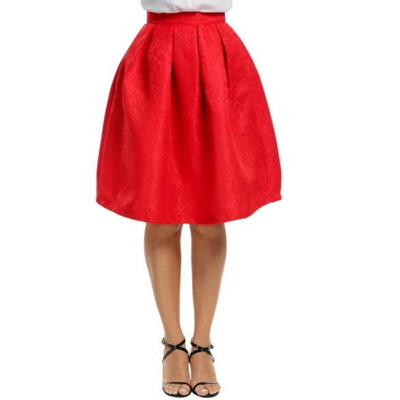 Women Fashion High Waisted Floral Knee Length Pleated Party Skirt