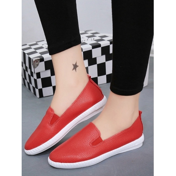 Korean Fashion Women Casual Flat Shoes Solid Loafers Slip On Flats Round Toe 3 Colors Size 37-40