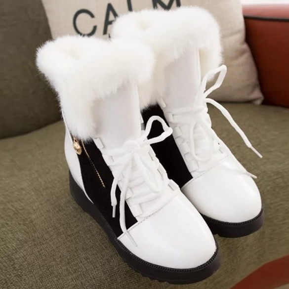 Fashion Women Winter Warm Lace Up Ankle Snow Boot Flat Heel Fleece Lined Size 36-40sku：sh22123001