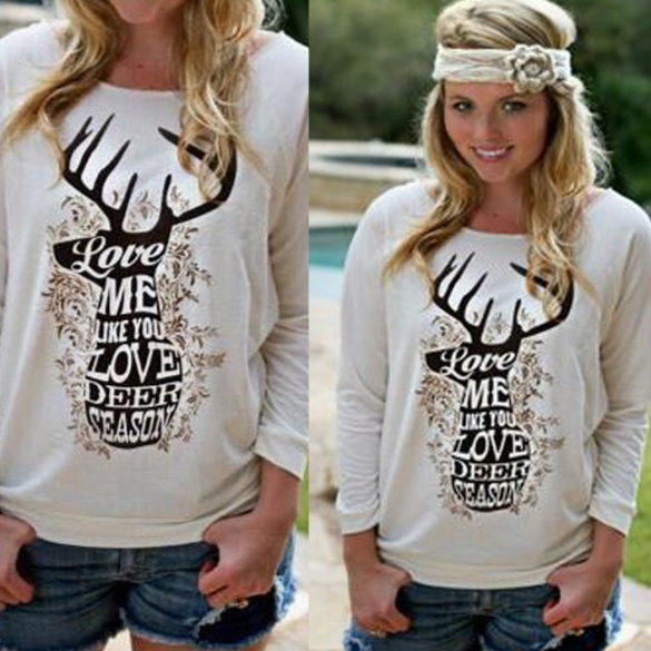 Women O Neck Long Sleeve Print Loose Fashion Sweatshirts