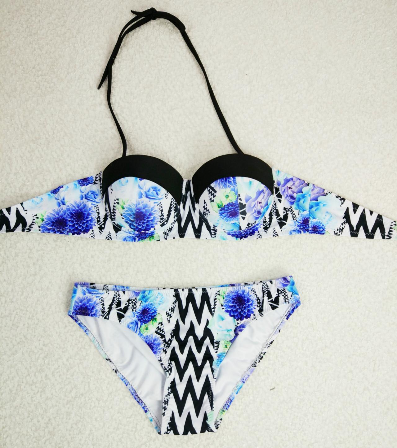 Flral Print Strapless Two Pieces Swimwear Bikini