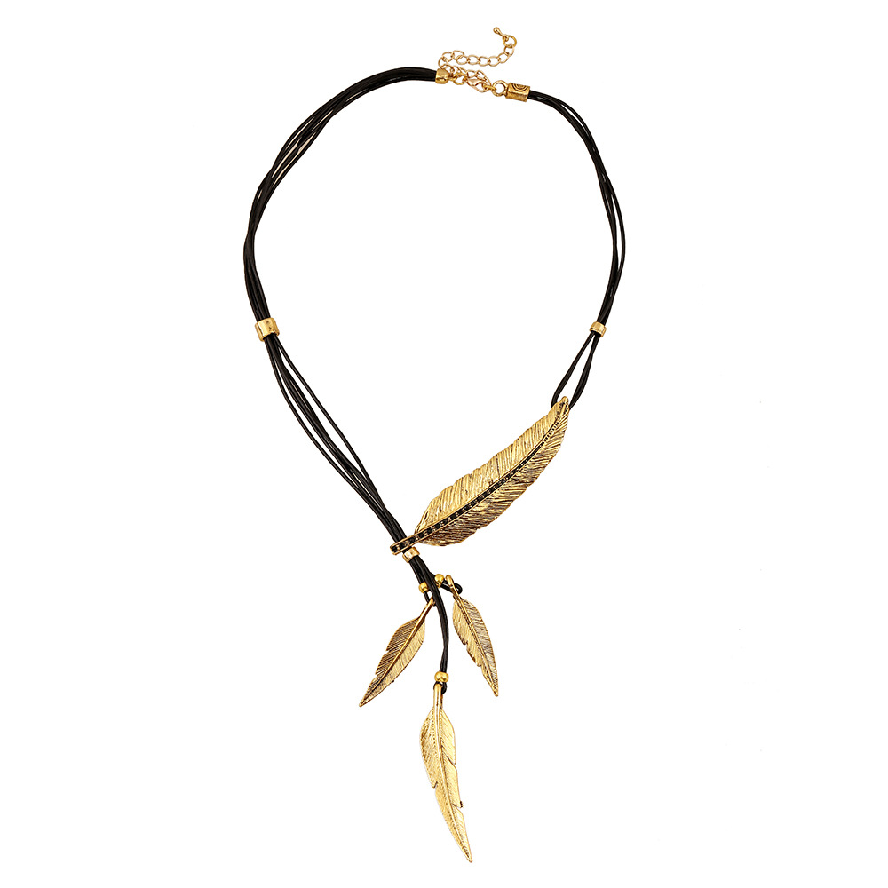 Fashion Fan Personality Exaggeration Leather Rope Leaves Tassel Necklace Accessories