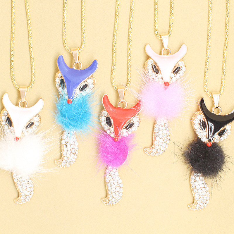 Fashion Crystal Fox Long Sweater Necklace
