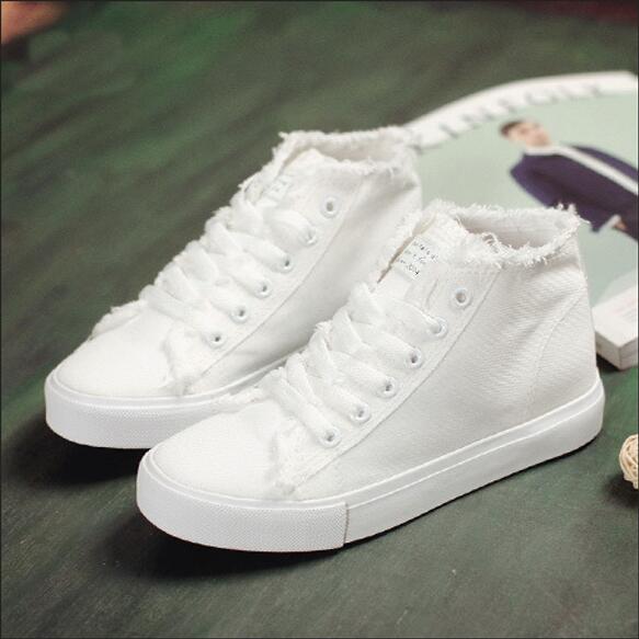 Pure Color Lace Up High Top Sneakers