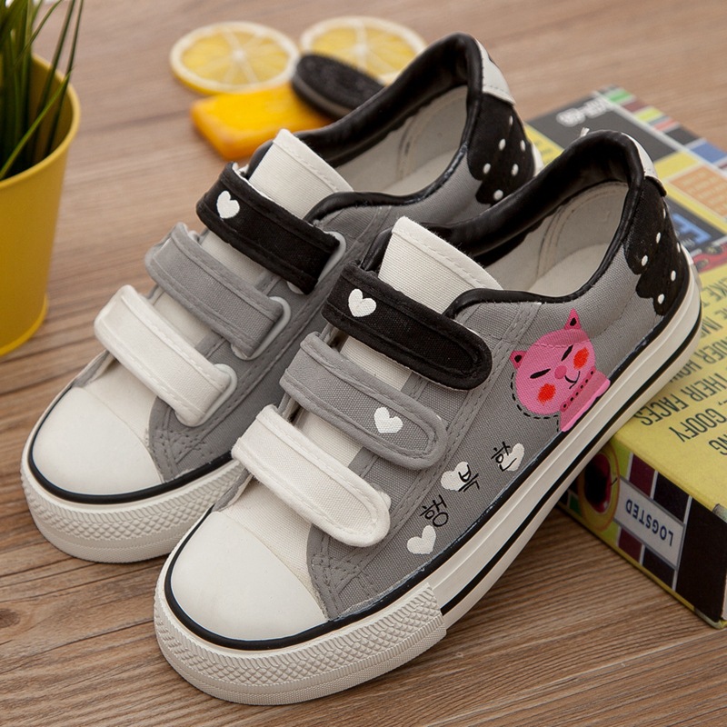 Sweet Velcro Hand-painted Print Canvas Sneakers