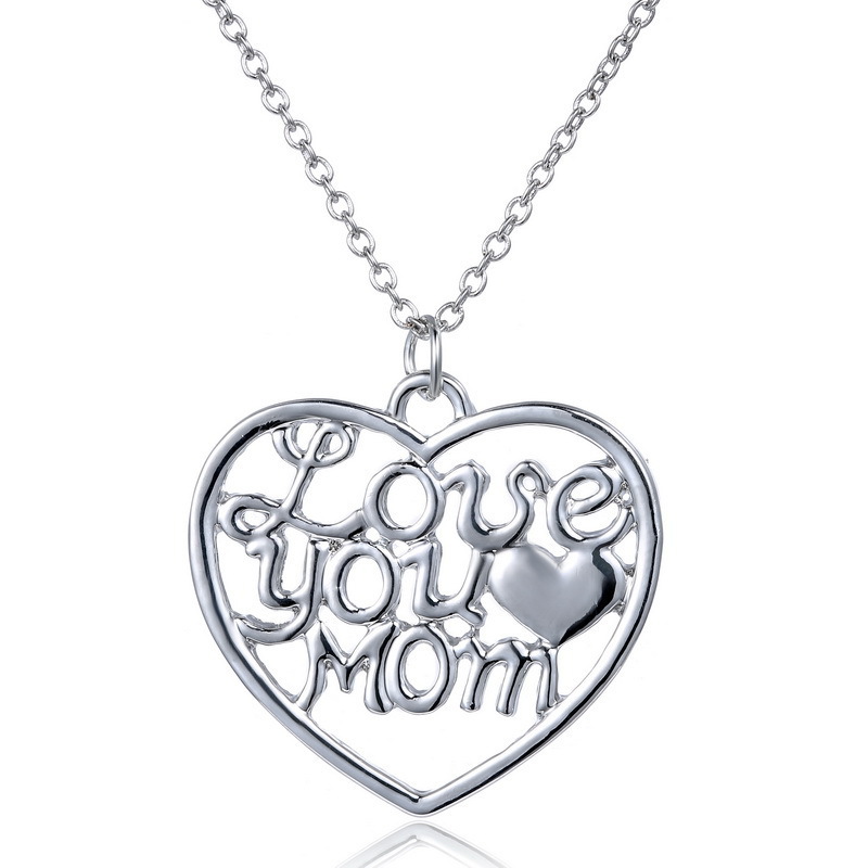 Silver Heart Shaped 'love You Mom' Pendant Necklace
