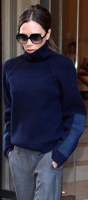 High-neck Cashmere Knitting Arm Patch Sweater