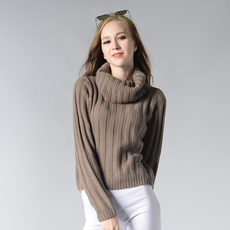 Pure Color High Collar Knitting Sweater on Luulla
