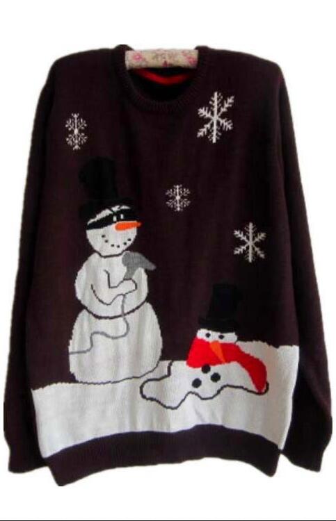 Plus Size Christmas Snowman Penguin Scoop Long Sleeve Sweater on