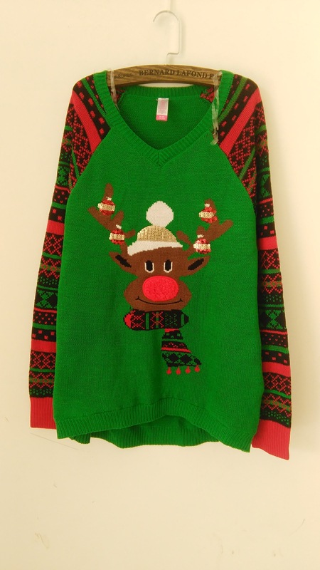 Christmas Elk Sequins Splicing Long Sleeve Green Knitting Sweater