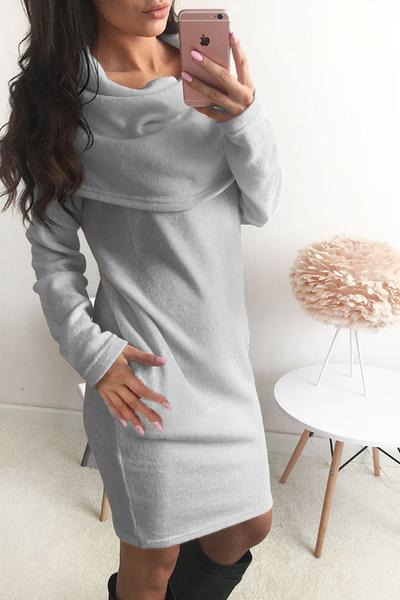 Pure Color Long Sleeves Lapel Neck Scoop Long Sweater